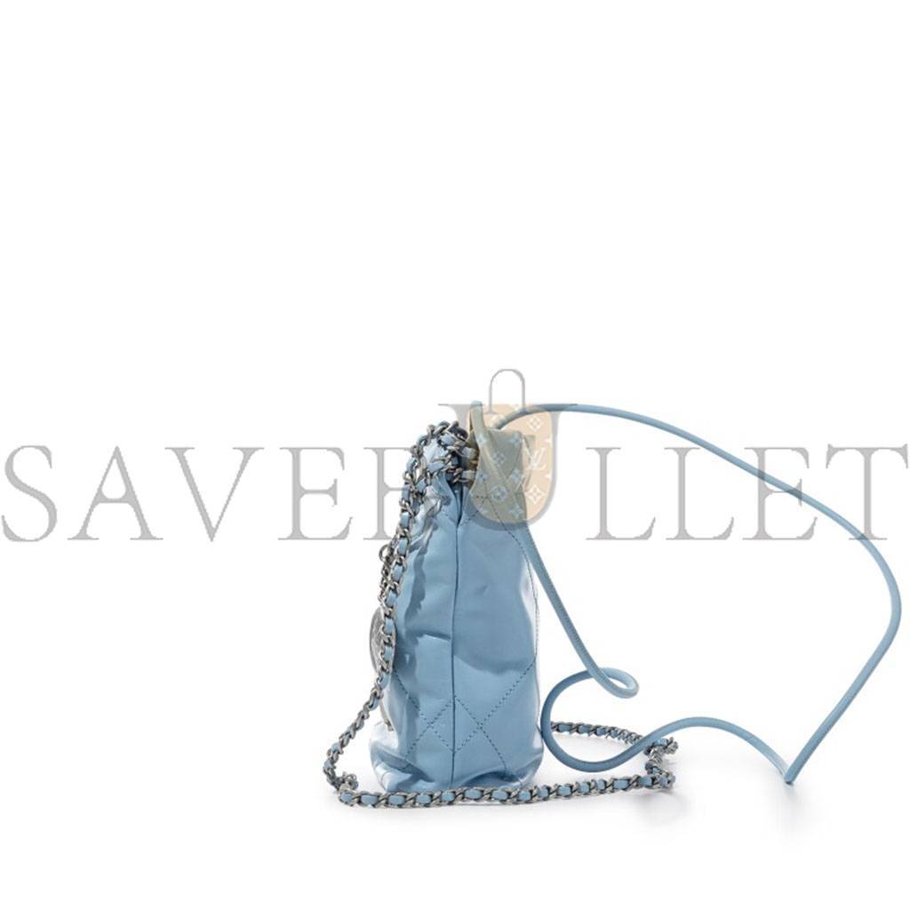 Ch*el light blue quilted calfskin mini 22 bag silver hardware as3980 (20*19*6cm)